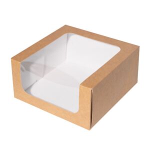 Pudełko na tort z oknem 220x220x110 brązowe